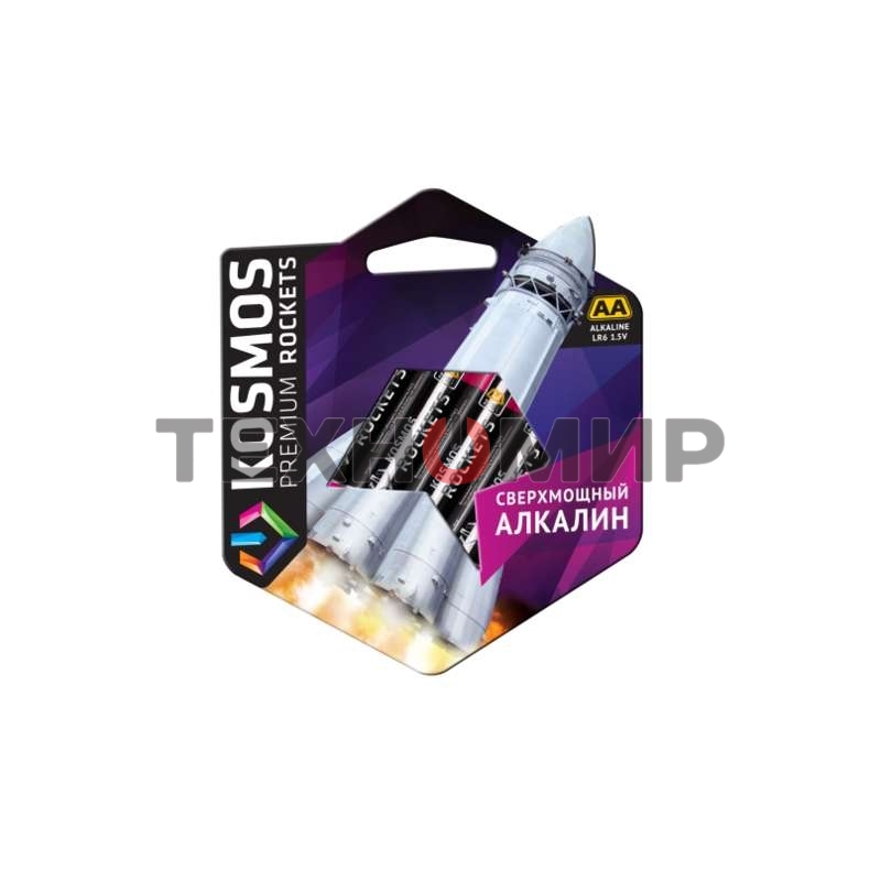 Элемент питания Космос алкалиновый AA/LR6 Kosmos premium ROCKETS (блист.4шт)