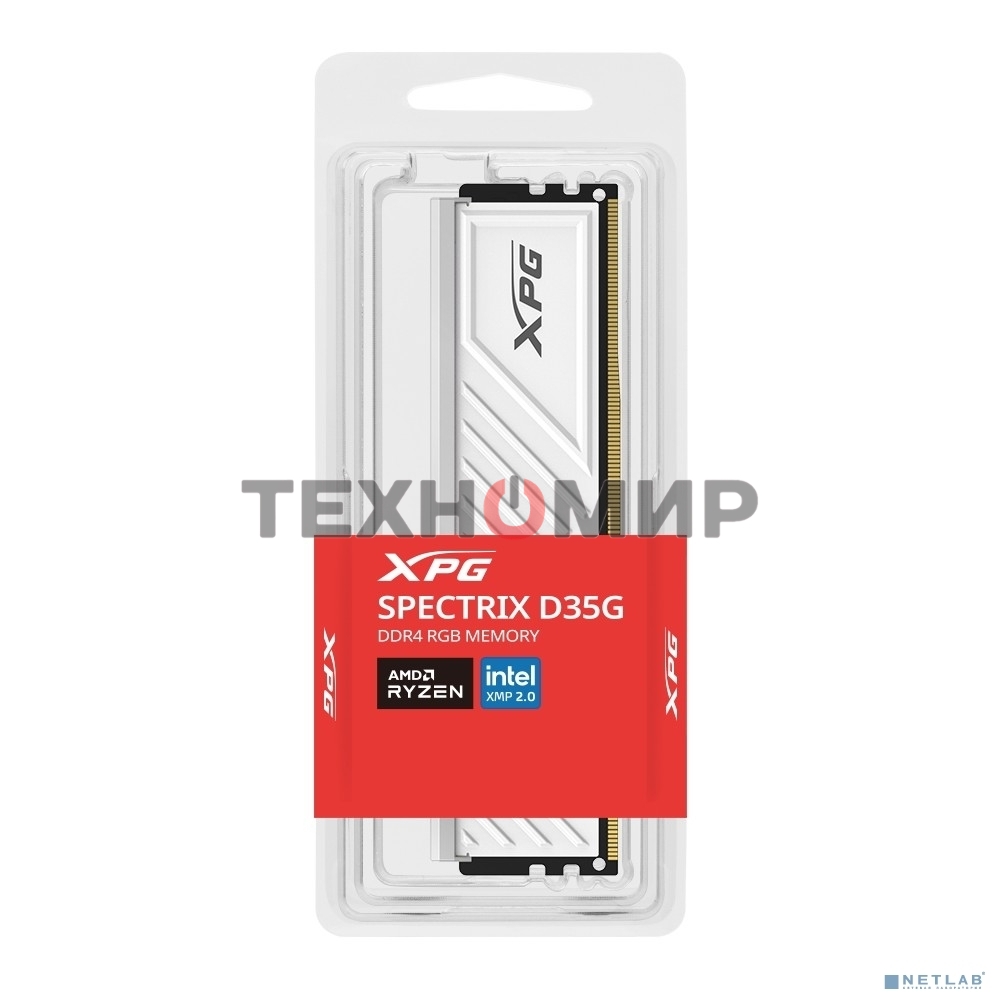 Оперативная память XPG Spectrix D35G RGB, DDR4, 16GB, 3200MHz, CL16, UDIMM, с радиатором, RGB, белый
