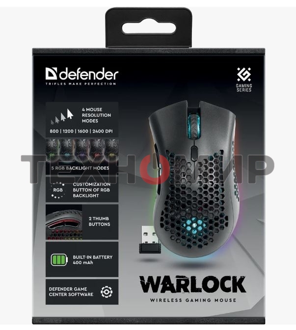 Мышь беспроводная Defender Warlock GM-709L черный, 2400 dpi, радиоканал, USB, кнопки - 8