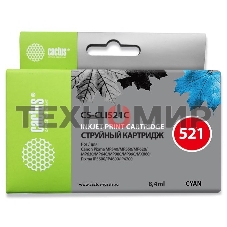 Картридж струйный Cactus CS-CLI521С голубой (8,4 мл) для Canon MP540/MP550/MP620/MP630/MP640/MP660