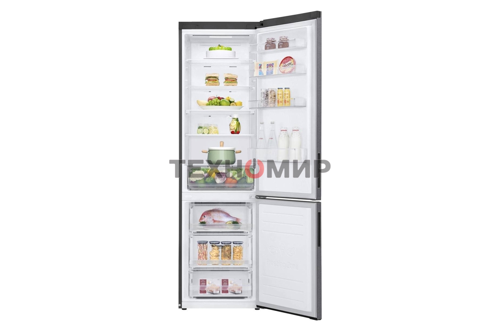 Холодильник LG GA-B509CLSL графитовый двухкамерный 277/107л морозилка снизу, No Frost