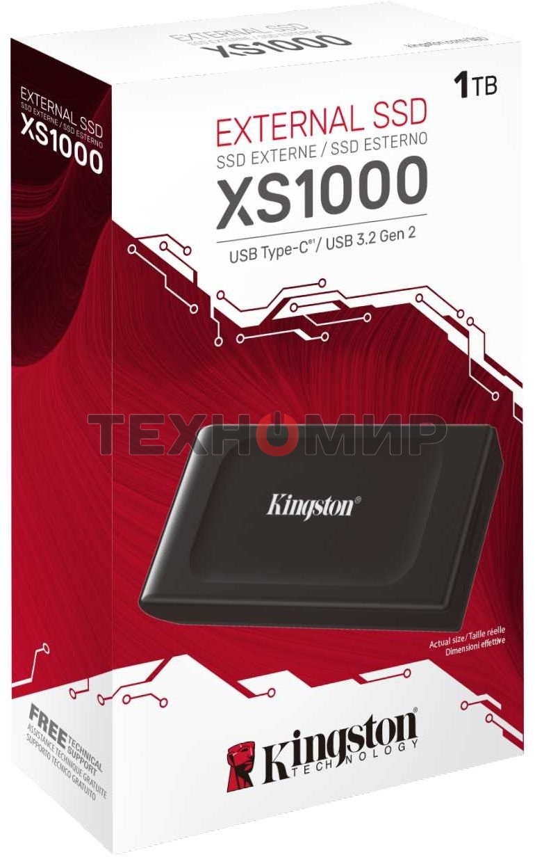 Внешний SSD Kingston XS1000, 1Tb, USB Type-C 3.1, R/W 1050 МБ/с/ 1000 МБ/с черный