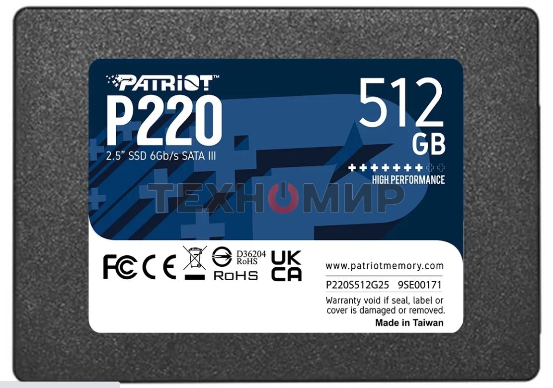 Накопитель SSD Patriot P220, 512Gb, SATA III, 2.5