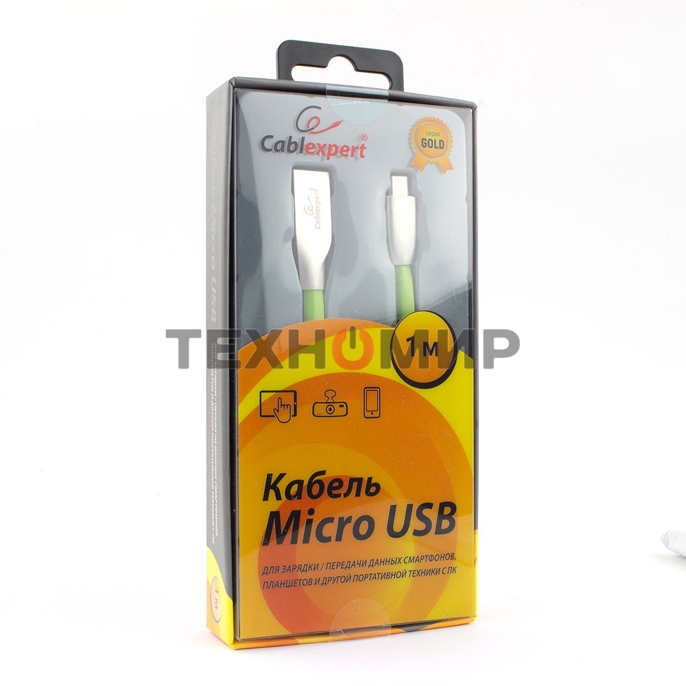 Кабель USB2.0 Cablexpert CC-G-mUSB01Gn-1M, AM/microB, серия Gold, длина 1м, зеленый, блистер