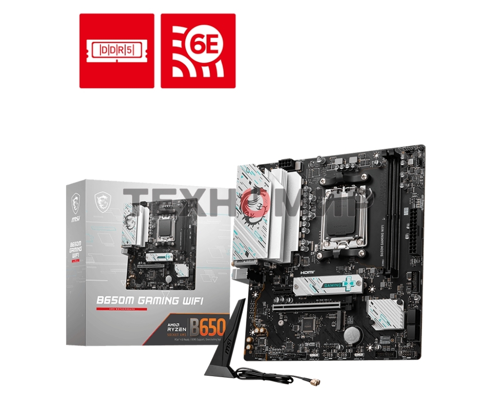 Материнская плата MSI B650M GAMING WIFI, AM5, AMD B650, 2xDDR5, 4xSATA, 2xM.2, 1xPCIe 4.0 x16, 1xPCIe 3.0 x1, 1xDP, 1xHDMI, 1x2.5Gb LAN, Wi-Fi 6E, Bluetooth 5.3, 1xUSB-C 5Gbps, 3xUSB-A 5Gbps, 2xUSB-A 2.0, 1xS/PDIF, 5x3.5 мм, 7.1, mATX