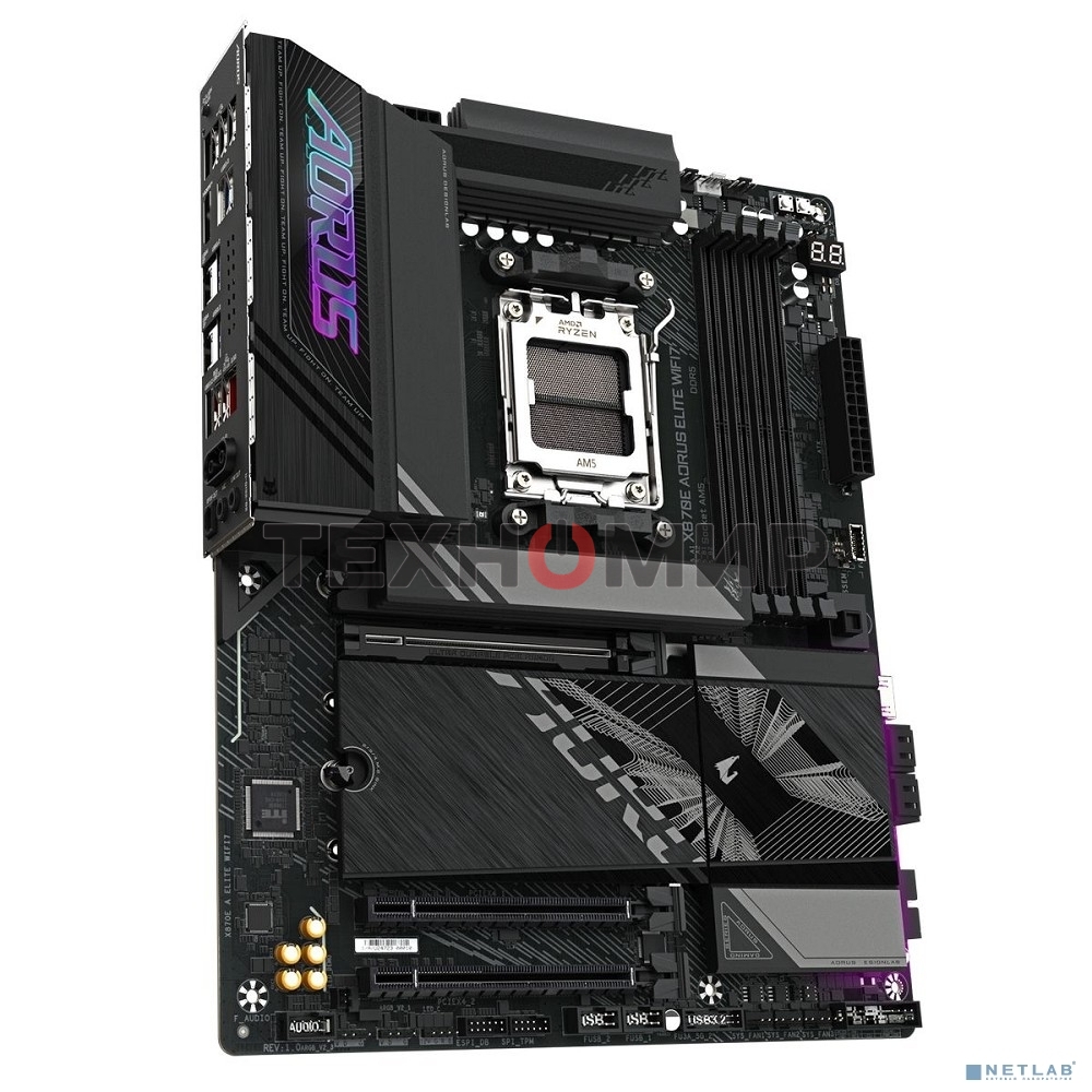 Материнская плата Gigabyte X870E AORUS ELITE WIFI7, AM5, AMD X870E, 4xDDR5, 4xSATA, 4xM.2, 1xPCI-E 5.0 x16, 1xPCI-E 4.0 x4, 1xPCI-E 3.0 x4, 1xHDMI, 1x 2.5Gb LAN, 4xUSB-A 3.2 Gen 1, 2xUSB-A 3.2 Gen 2, 4xUSB-A 2.0, 2xUSB-C 4.0, 2x3.5 мм, 7.1, ATX