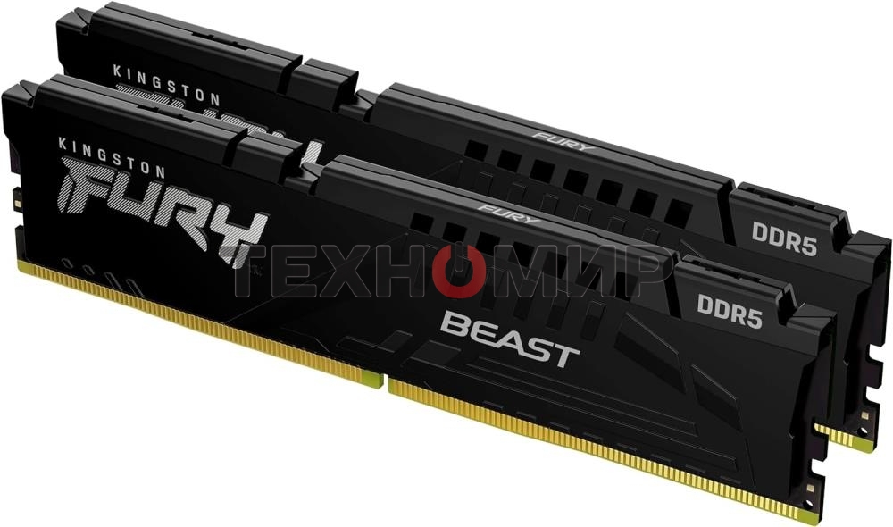 Оперативная память Kingston Fury Beast, DDR5, 32Gb (2x16Gb), 6000MHz, CL36, DIMM, с радиатором, черный