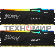 Оперативная память Kingston Fury Beast, DDR5, 64Gb (2x32Gb), 6000MHz, CL36, DIMM, с радиаторами, RGB, черный