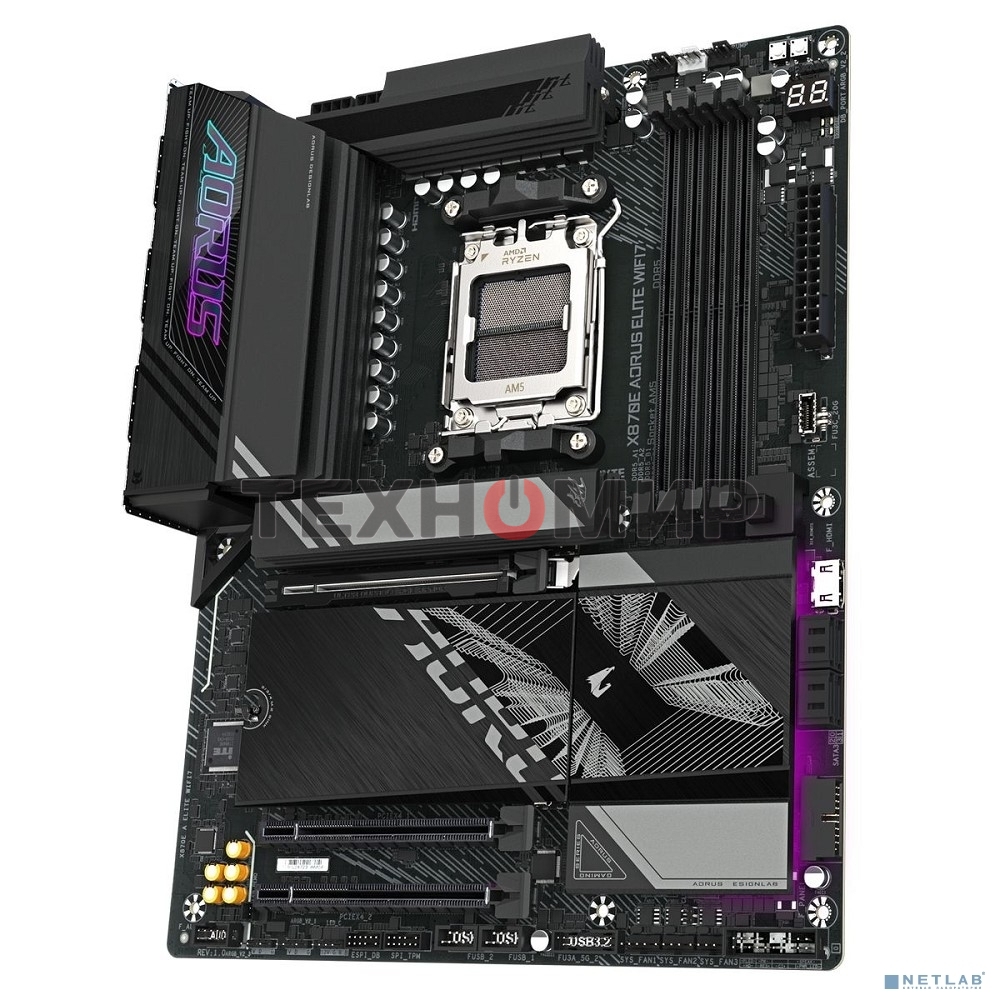 Материнская плата Gigabyte X870E AORUS ELITE WIFI7, AM5, AMD X870E, 4xDDR5, 4xSATA, 4xM.2, 1xPCI-E 5.0 x16, 1xPCI-E 4.0 x4, 1xPCI-E 3.0 x4, 1xHDMI, 1x 2.5Gb LAN, 4xUSB-A 3.2 Gen 1, 2xUSB-A 3.2 Gen 2, 4xUSB-A 2.0, 2xUSB-C 4.0, 2x3.5 мм, 7.1, ATX