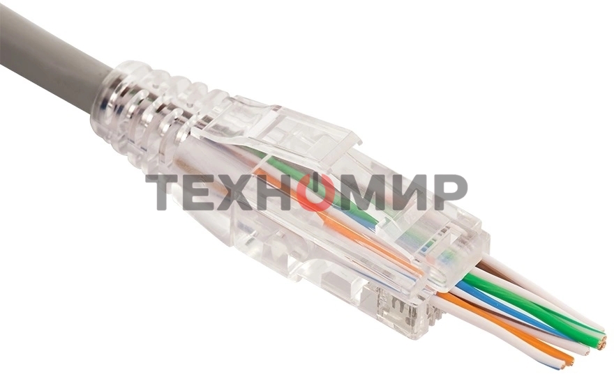 Коннектор LANMASTER RJ45 тип EZ, 8P8C, UTP, Cat.5e, универсальный, со вставкой, покрытие 50 микрон,100 шт.