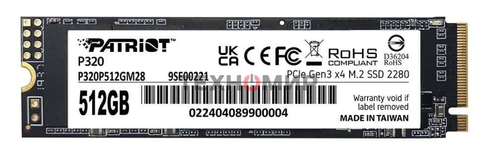 Накопитель SSD Patriot P320, 1Tb, PCIe 3.0 x4, M.2 2280, NVMe, R/W 3000/2200