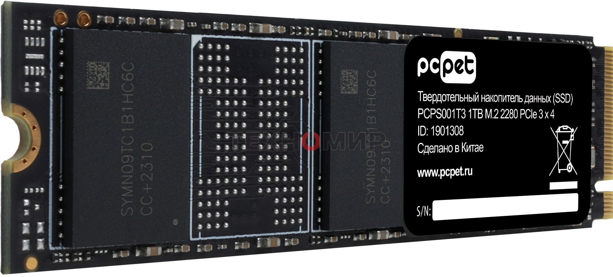 Накопитель SSD PC PET PCPS001T3, 1Tb, PCIe 3.0 x4, M.2 2280, NVMe, R/W 2000/1600