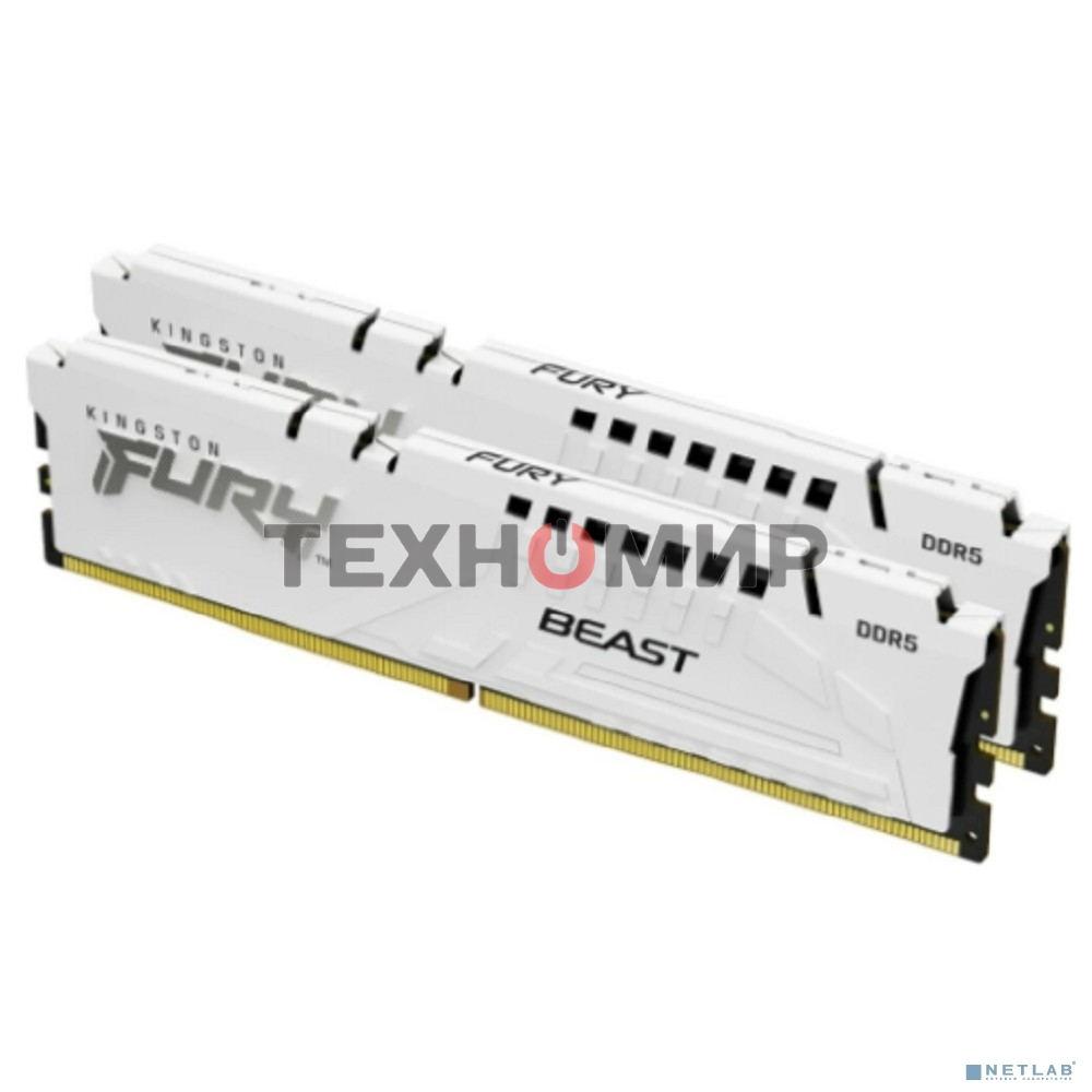 Оперативная память Kingston Fury Beast, DDR5, 64Gb (2x32GB), 5200MHz, CL40, DIMM, с радиаторами, белый