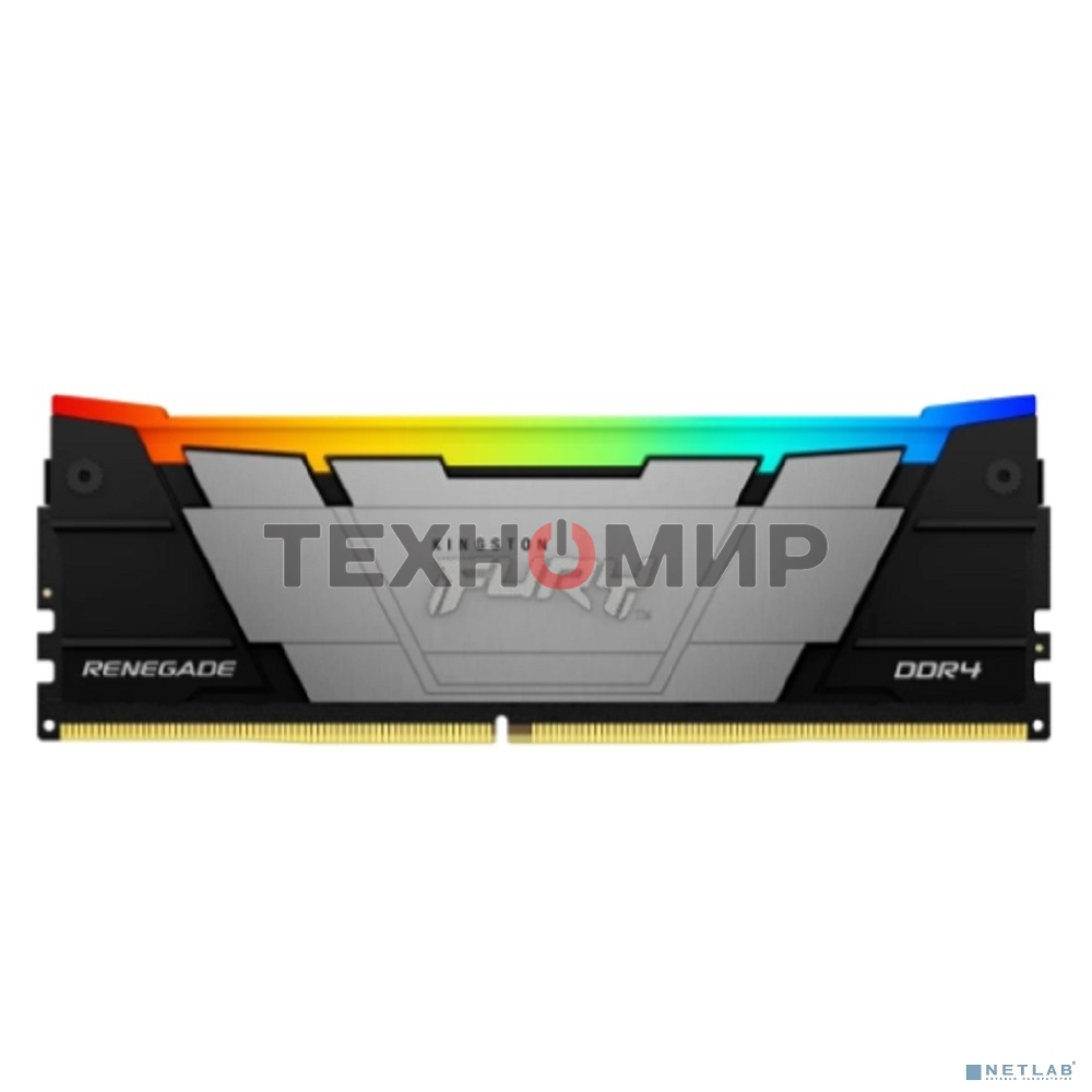 Оперативная память Kingston Fury Renegade, DDR4, 32GB (1x32GB), 3200MHz, CL16, DIMM, с радиатором, RGB, серебристый/черный