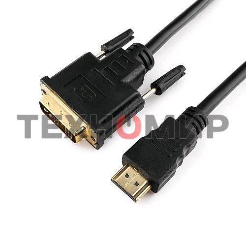 Кабель HDMI-DVI Cablexpert CC-HDMI-DVI-15, 19M/19M, single link, медь, позол.разъемы, экран, 4.5м, черный, пакет