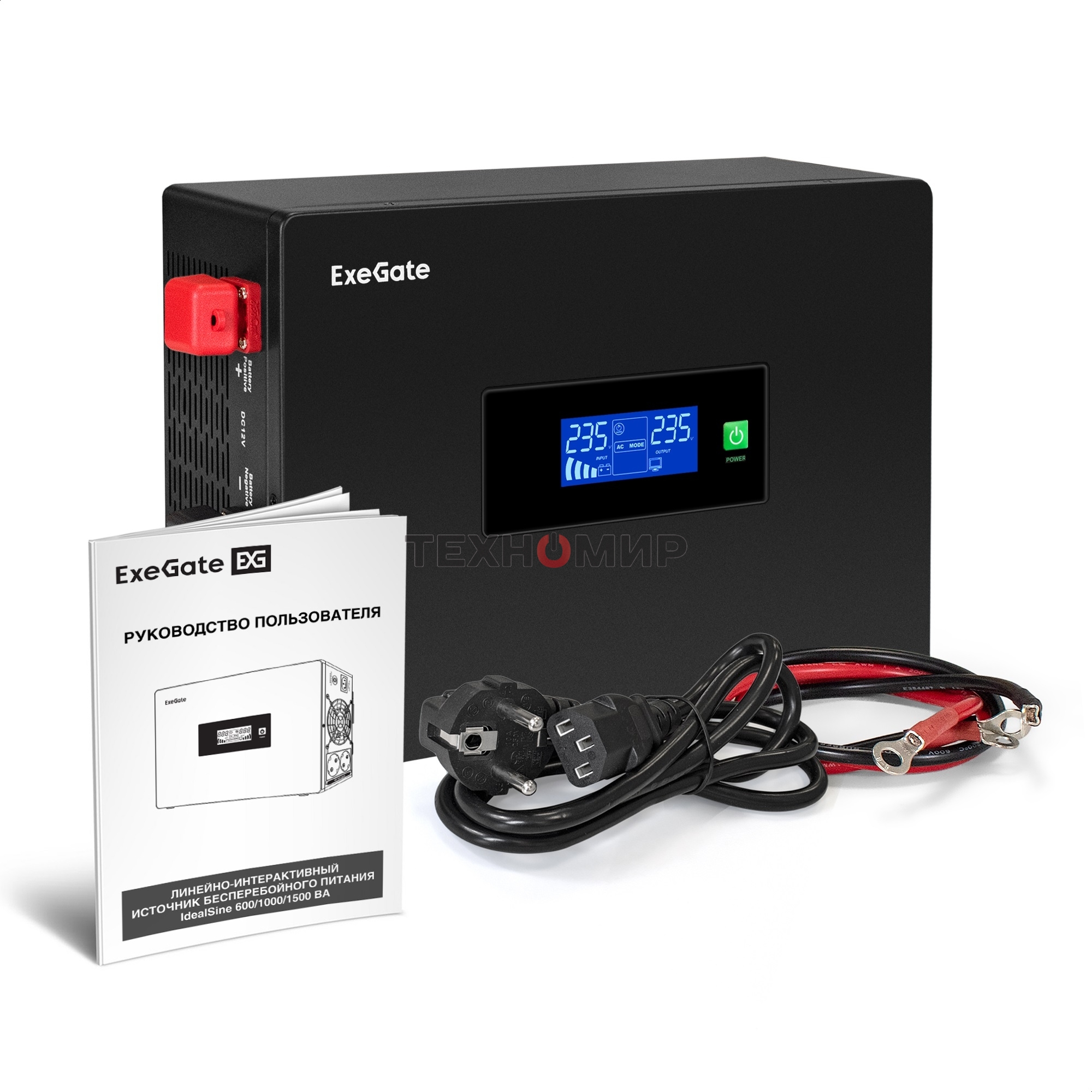 Комплект Источник бесперебойного питания EX295994RUS + батарея 80Aч EX285654RUS 2шт (инвертор, синус, для котла, PF=1, настенный) ExeGate IdealSine SR-1500.LCD.2SH  <1500VA/1500W, чистая синусоида, цветной LCD-дисплей, 2*Schuko, крепление настенное, Black