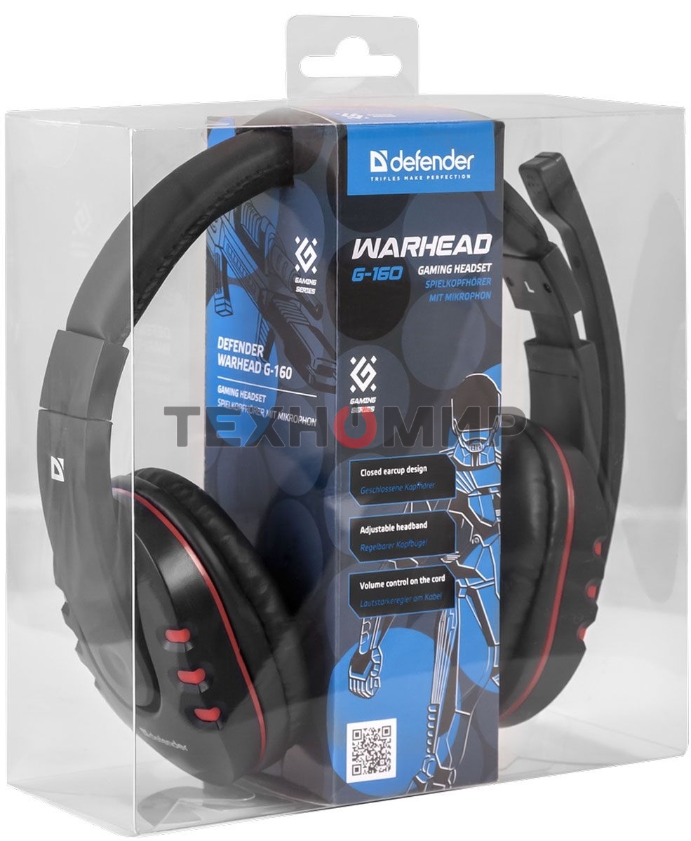 Гарнитура проводная Defender Warhead G-160 черный, кабель 2,5 м