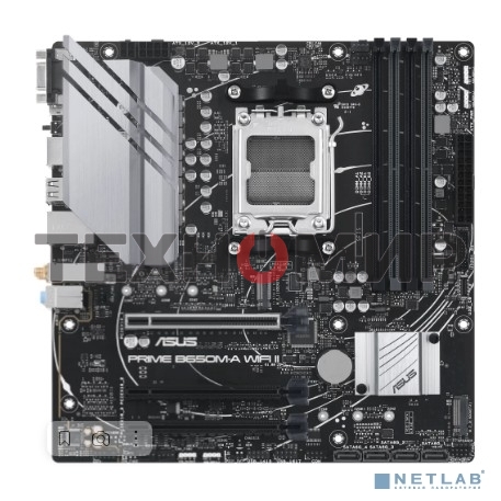 Материнская плата ASUS PRIME B650M-A WIFI II, AM5, AMD B650, 4xDDR5, 4xSATA, 2xM.2, 1xPCI-E 4.0 x16, 2xPCI-E 4.0 x1, 1xHDMI, 1xDP, 1xVGA, 1x 2.5Gb LAN, 2xUSB-A 3.2 Gen 2, 2xUSB-A 3.2 Gen 1, 4xUSB-A 2.0, 3x3.5 мм, 7.1, Micro-ATX