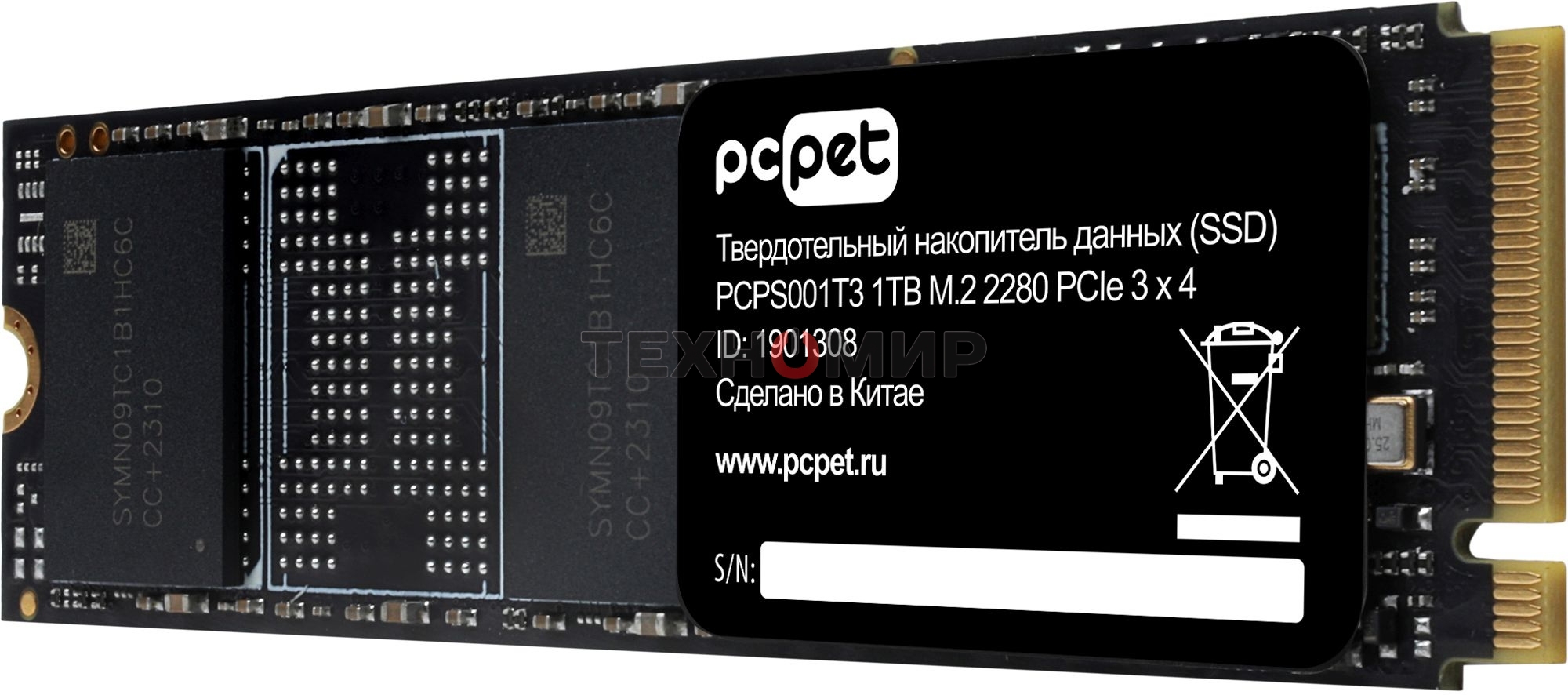Накопитель SSD PC PET PCPS001T3, 1Tb, PCIe 3.0 x4, M.2 2280, NVMe, R/W 2000/1600