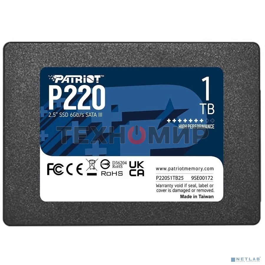 Накопитель SSD Patriot P220, 1Tb, SATA III, 2.5