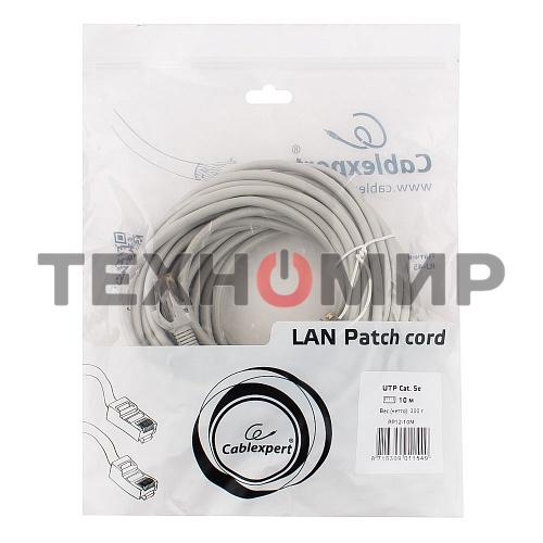 Патч-корд UTP Cablexpert cat.5e, 10м, литой, многожильный серый