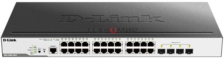 Коммутатор D-Link Switch DGS-3000-28LP/B1A Управляемый коммутатор 2 уровня с 24 портами 10/100/1000Base-T и 4 портами 1000Base-X SFP (24 порта с подде