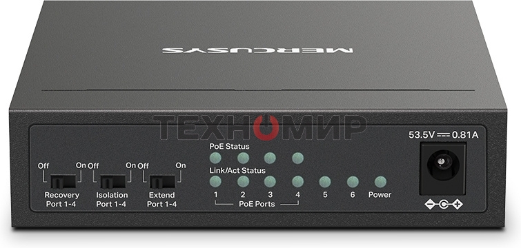 Коммутатор настольный Mercusys MS106LP с 6 портами 10/100 Мбит/с (4 порта PoE+)