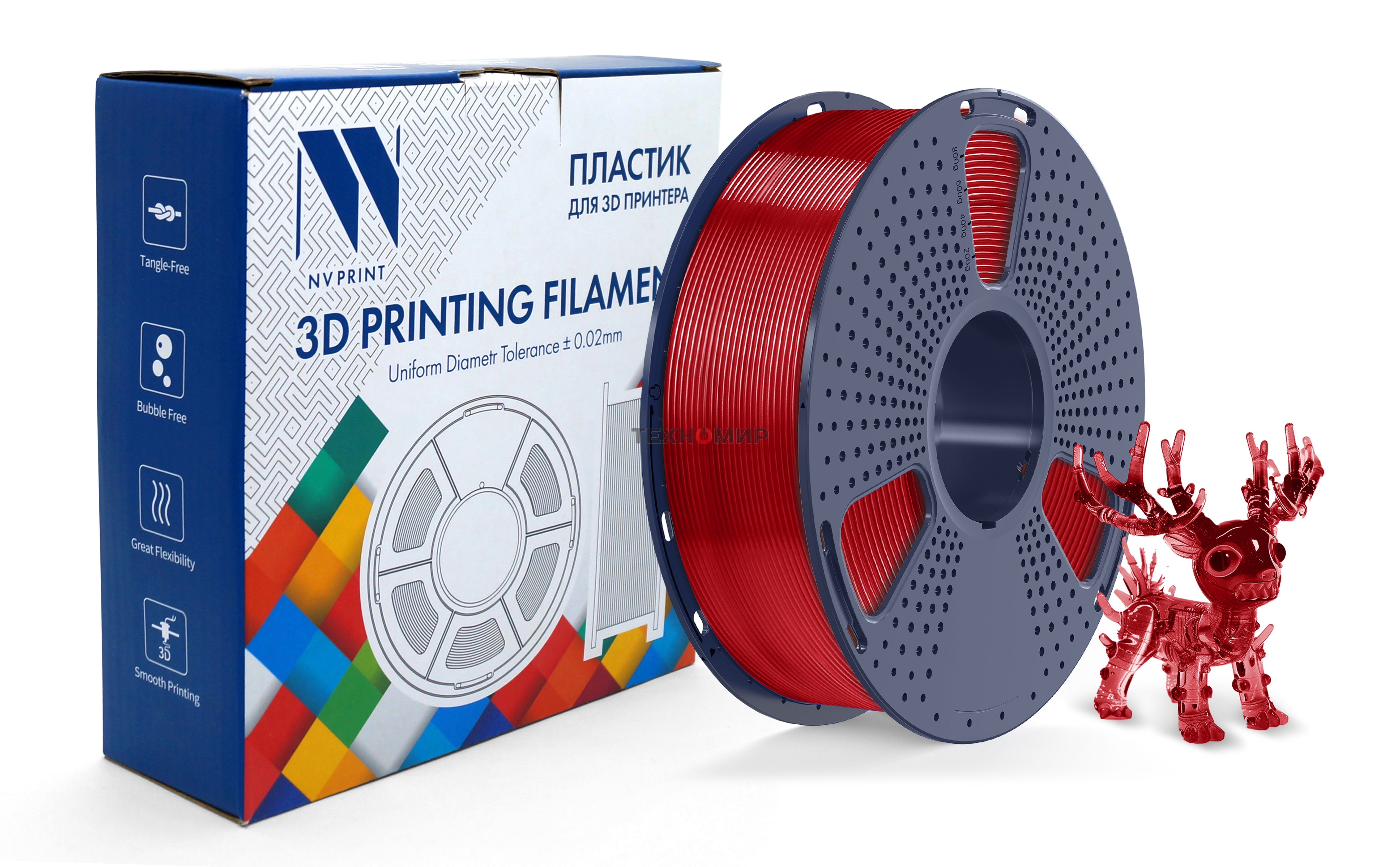 Филамент NVPrint PLA+ Trasparent Red для 3D печати диаметр 1.75мм длина 330 метров масса 1 кг