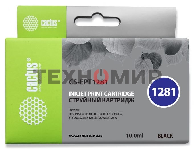 Картридж струйный Cactus CS-EPT1281 (T1281) черный (10 мл) для Epson Stylus S22/S125/SX420/SX425/Office BX305