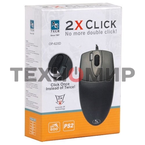 Мышь проводная A4Tech OP-620D черный, 1000 dpi, USB, кнопки - 4