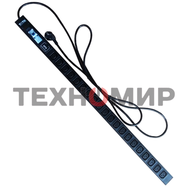 Вертикальный блок розеток, 20xC13, 250V, 16A, шнур 3 метра, вилка Schuko