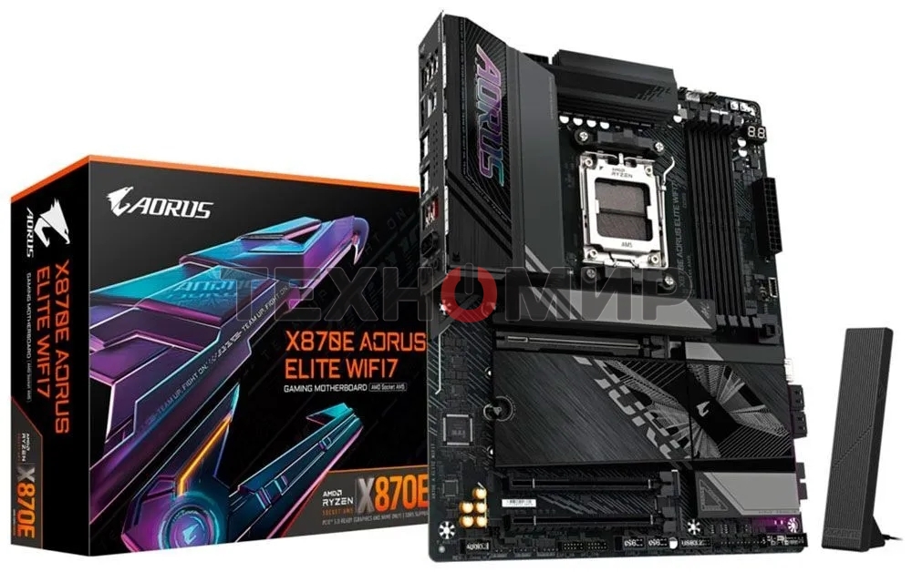 Материнская плата Gigabyte X870E AORUS ELITE WIFI7, AM5, AMD X870E, 4xDDR5, 4xSATA, 4xM.2, 1xPCI-E 5.0 x16, 1xPCI-E 4.0 x4, 1xPCI-E 3.0 x4, 1xHDMI, 1x 2.5Gb LAN, 4xUSB-A 3.2 Gen 1, 2xUSB-A 3.2 Gen 2, 4xUSB-A 2.0, 2xUSB-C 4.0, 2x3.5 мм, 7.1, ATX