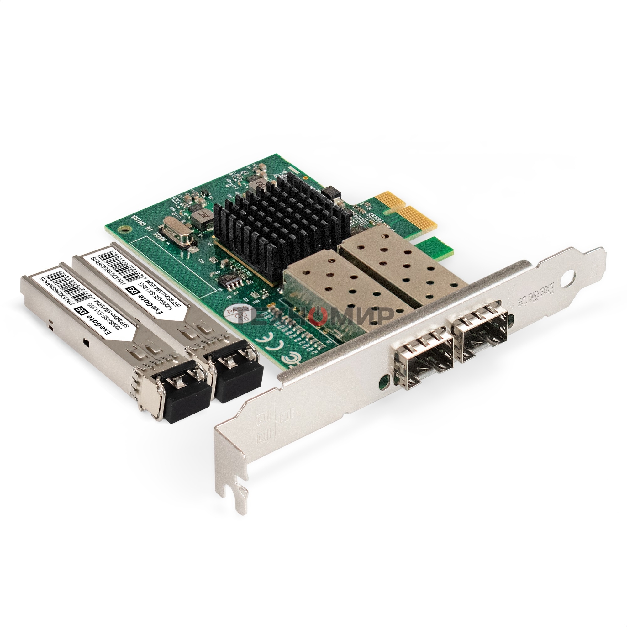 Комплект: Сетевой адаптер SFP ExeGate EXE-82576-F2 + Трансивер Multi-Mode до 550м ExeGate EXT-1G-MM850-LC2-550M (EX296229RUS: PCI-E x1 v2.0, порты 2x SFP (10/100/1000Mb/s), Gigabit Server NIC Intel Chipset 82576-F2 + EX298329RUS: Tx:850/Rx:850 нм, до 550 