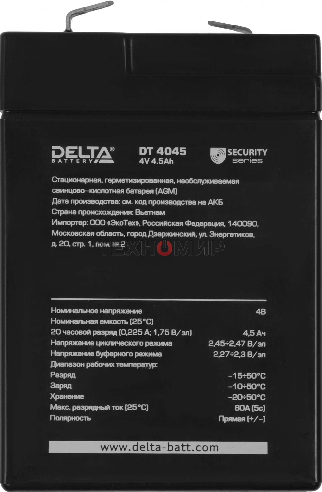Батарея для ИБП Delta DT 4045 (4V, 4.5Ah)