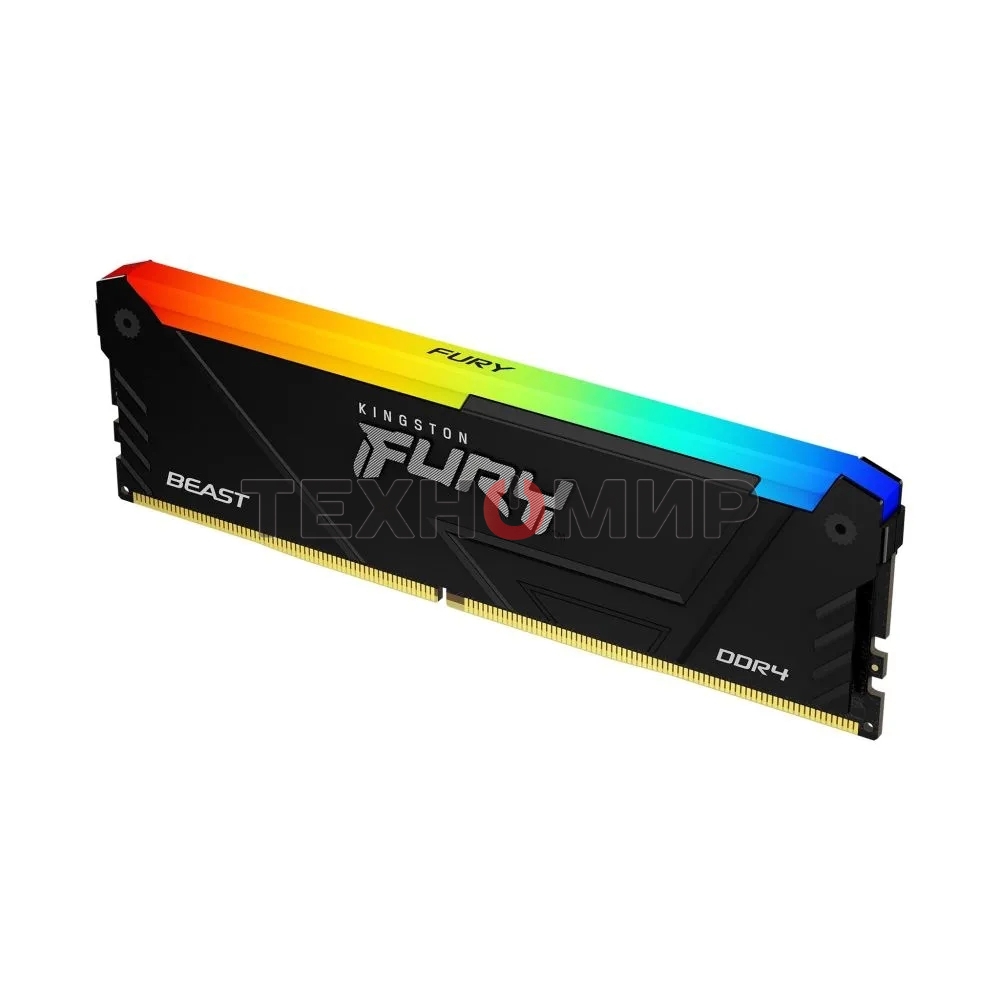 Оперативная память Kingston Fury Beast, DDR4, 32GB (1x32GB), 3200MHz, CL16, DIMM, с радиатором, RGB, черный