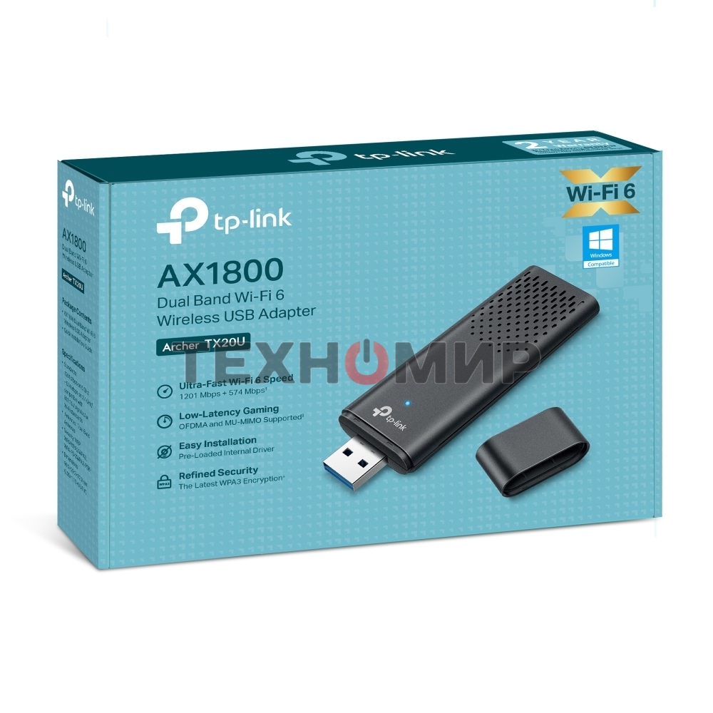 Двухдиапазонный USB-адаптер TP-Link Archer TX20U с поддержкой Wi-Fi AX1800