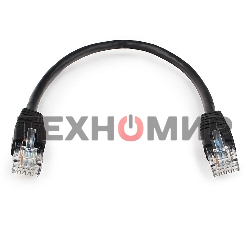 Патч-корд UTP Cablexpert PP6U-0.25M/BK cat.6, 0.25м, литой, многожильный, черный