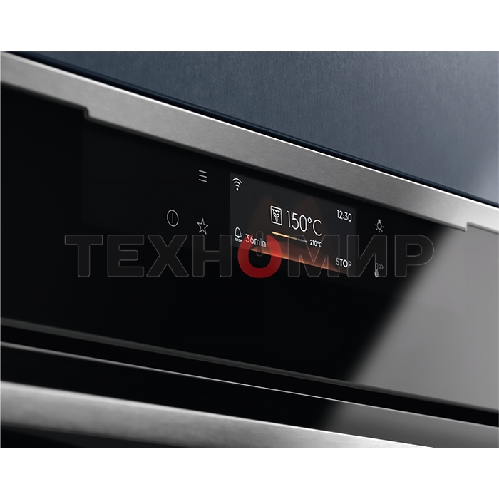 Духовой шкаф Electrolux с паром SteamCrisp, основной цвет - нержавеющая сталь, сенсорное управление, цветной ЖК-дисплей, электронное регулирование времени и температуры, будильник, таймер отключения, отложенный старт, хромированные направляющие из нержаве