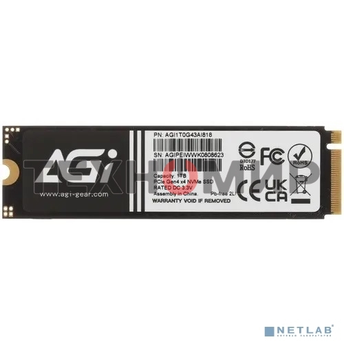 Накопитель SSD AGI AGI1T0G43AI818, 1Tb, PCIe 4.0 x4, M.2 2280, NVMe, R/W 4700/2800