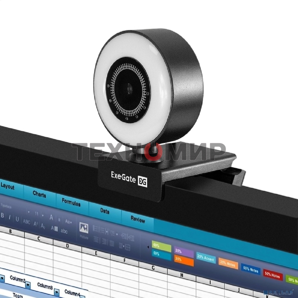 Веб-камера ExeGate eStudio EW-721 2560x1440, 30 кадр/с, USB Type-A, микрофон (2 шт, шумоподавление), автоматическая фокусировка, автоосвещение, универсальное крепление