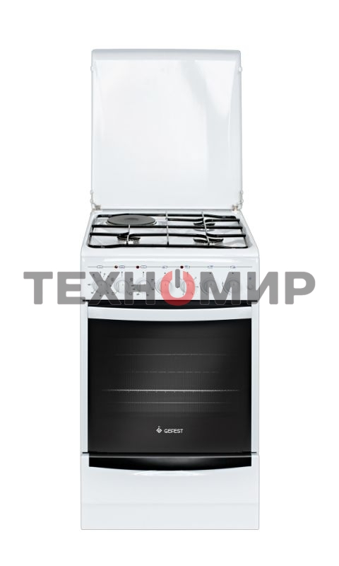 Плита комбинированная Gefest ПГЭ 5112-02 белый, конфорок 3 газовых и 1 электрическая, духовка 55 л, 50 см x 85 см x 58.5 см