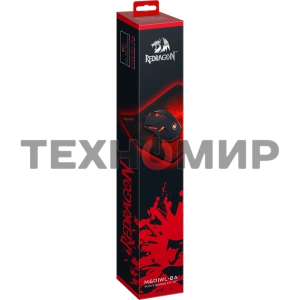 Мышь беспроводная + коврик Defender Redragon M601WL-BA черный, 2400 dpi, радиоканал, USB, кнопки - 6