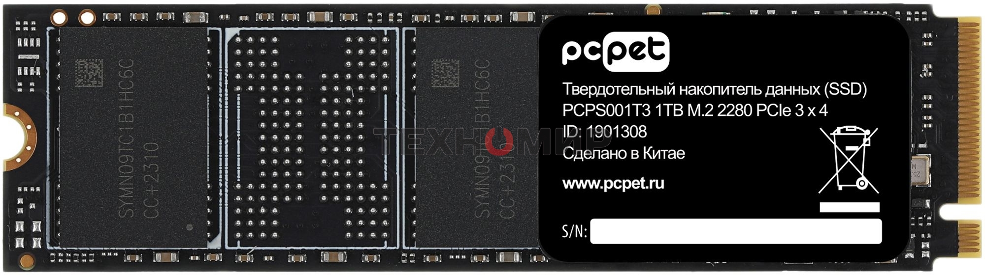 Накопитель SSD PC PET PCPS001T3, 1Tb, PCIe 3.0 x4, M.2 2280, NVMe, R/W 2000/1600