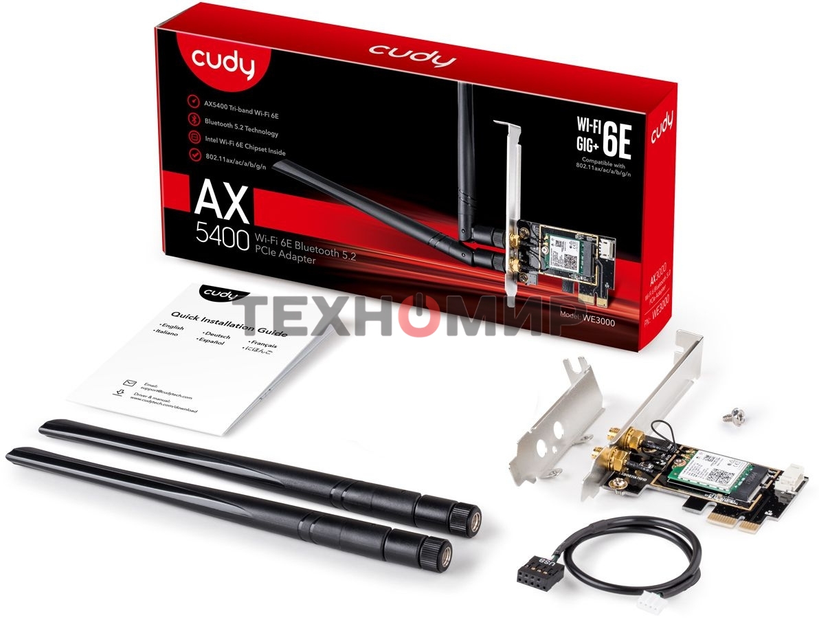 Сетевой адаптер Wi-Fi + Bluetooth Cudy WE3000 AX3000 PCI Express (ант.внеш.съем) 2ант.