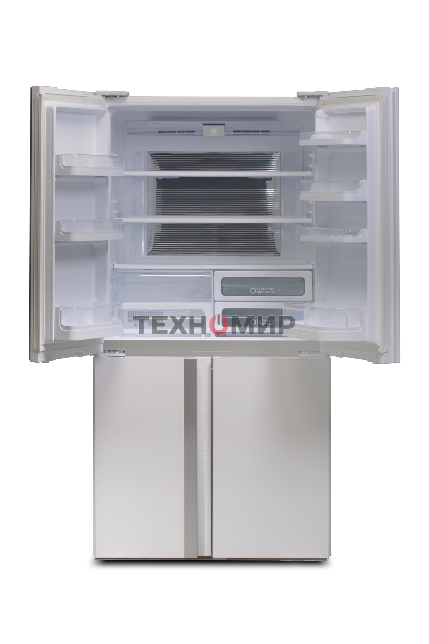 Холодильник Sharp SJGX98PWH белое стекло четырехкамерный 394/211л морозилка снизу