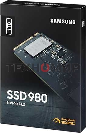 Накопитель SSD Samsung 980, 1000Gb, PCIe 3.0 x4, M.2 2280, NVMe, R/W 3500/3000