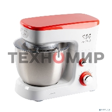 Миксер стационарный Endever Sigma-25, 1000 Вт., планетарный, многофункциональный, стальная чаша 3,5 л., регулировка скорости, белый/красный