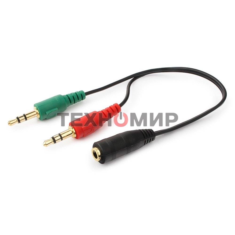 Кабель аудио сигнала Cablexpert, Jack3.5 нушники + 3.5 микрофон-> Jack3.5 4pin, длина 20 см, черный