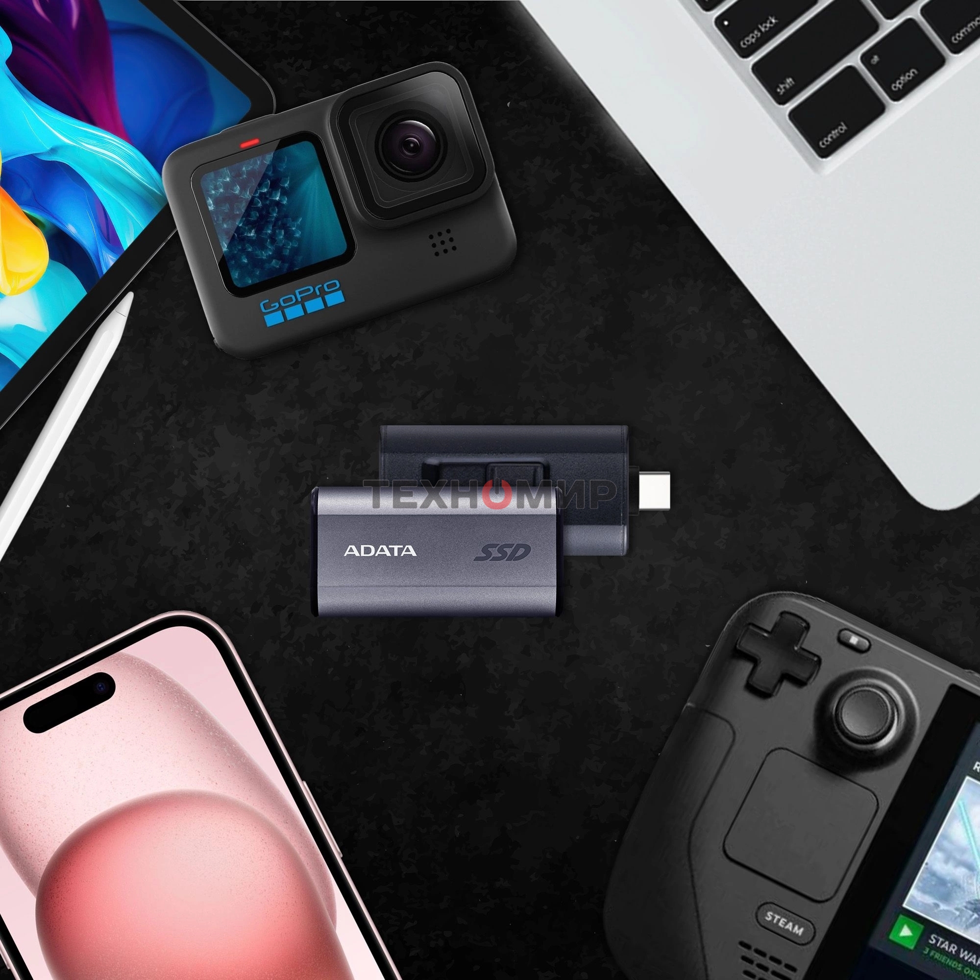 Внешний SSD ADATA SC750, 500Gb, USB 3.2 Gen 2 Type-C, R/W 1050/1000, черный