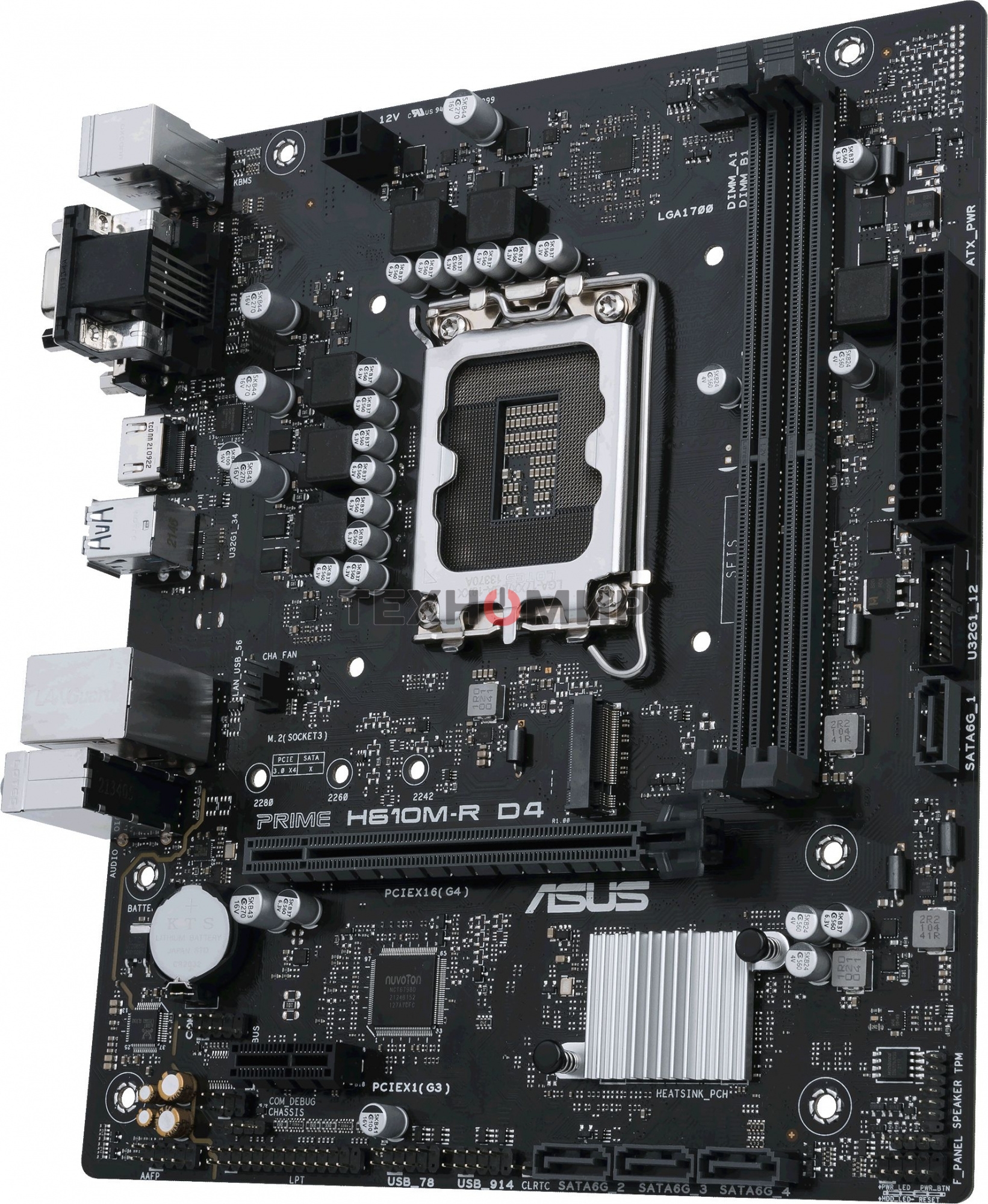 Материнская плата ASUS PRIME H610M-R D4-SI, LGA 1700, Intel H610, 2xDDR4, 4xSATA, 1xM.2 PCIe 3.0 x4, 1xPCIe 4.0 x16, 1xPCIe x1, 1xHDMI, 1xDVI, 1xVGA, 2xUSB-A 2.0, 2xUSB-A 3.2 Gen 1, 1x 1Gb LAN, 3x3.5 мм, 7.1, mATX